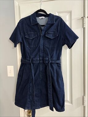 Nine West Dark Blue Denim Shirt Dress with Tie Belt